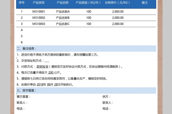 开发网站报价_联营商品规格对照报价单填写说明