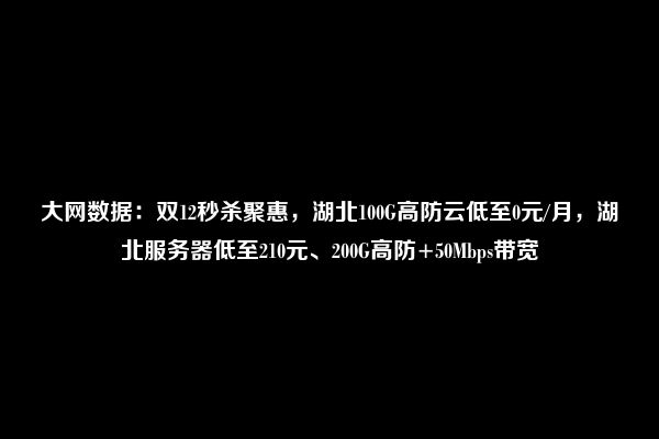 大网数据：开年特惠，湖北100G高防云45元/月，湖北高配100G高防云150元/月，湖北独服仅需210元（50M带宽+200G高防）