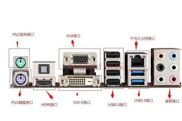 主机箱上的主板背板有哪几种接口类型图片