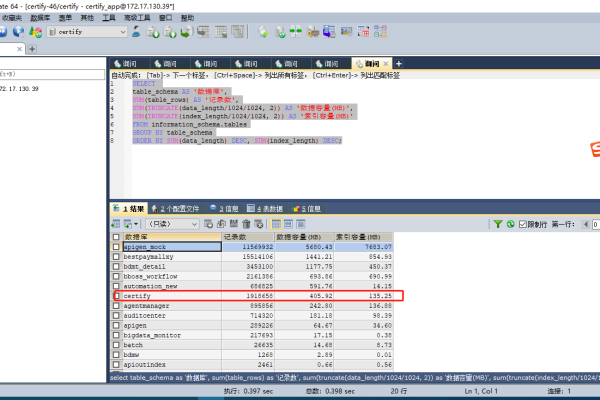 如何使用MySQL命令查询数据库的大小？