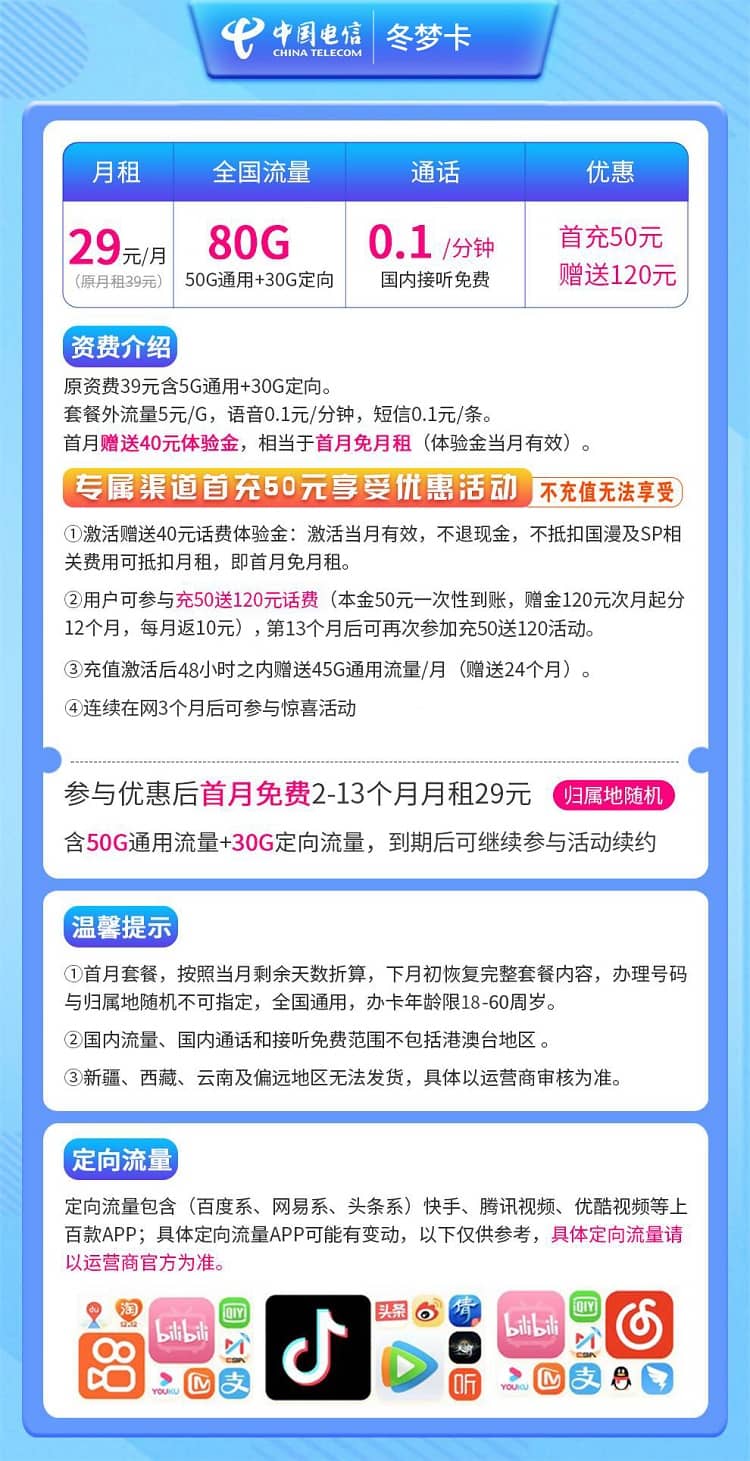 电信金梦卡29元套餐包含哪些服务内容？