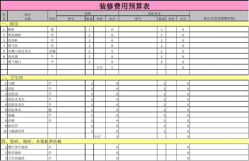 装修报价单明细表完整 清单