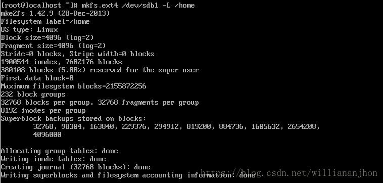 如何在Linux系统中创建名为/home的数据库空间？