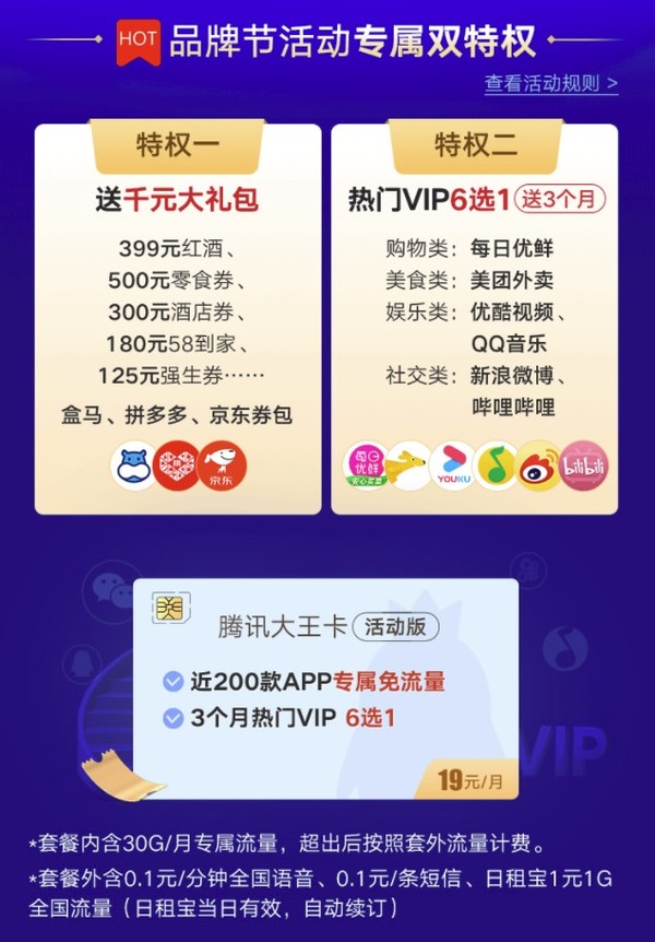 腾讯大王卡19元套餐详情中，定向流量是如何规定的？