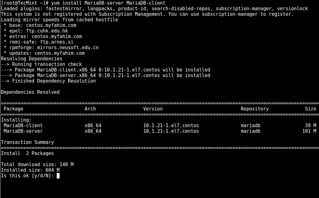 centos7安装mariadb10
