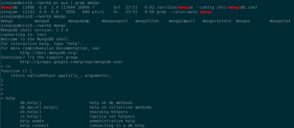 mongodb执行命令