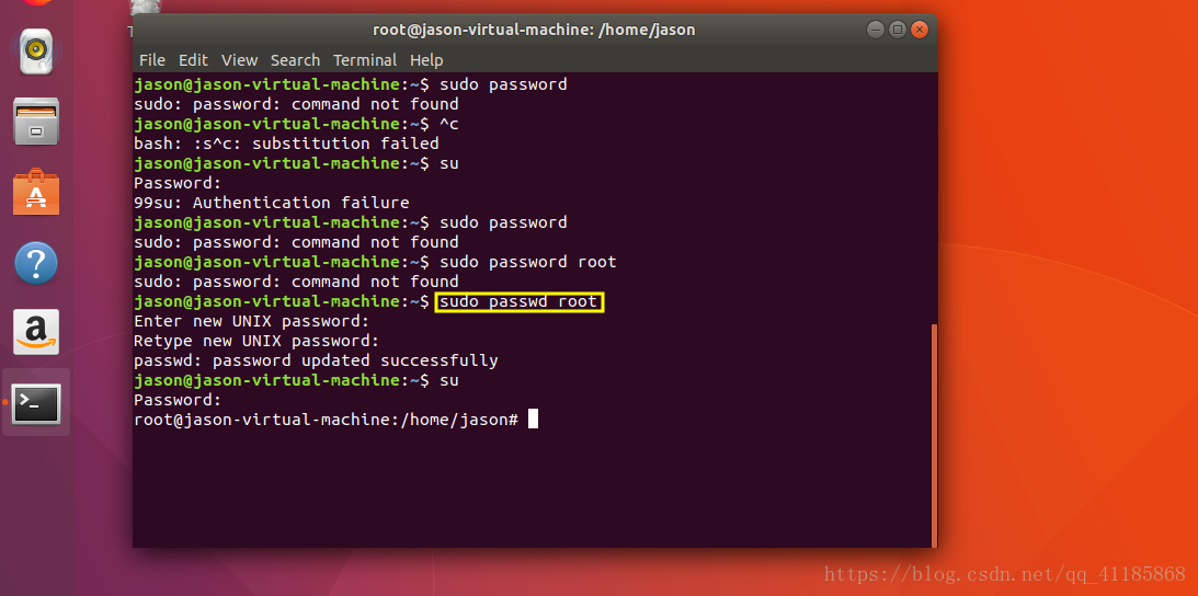 Ubuntu14.04使用su切换到root时提示:Authentication failure