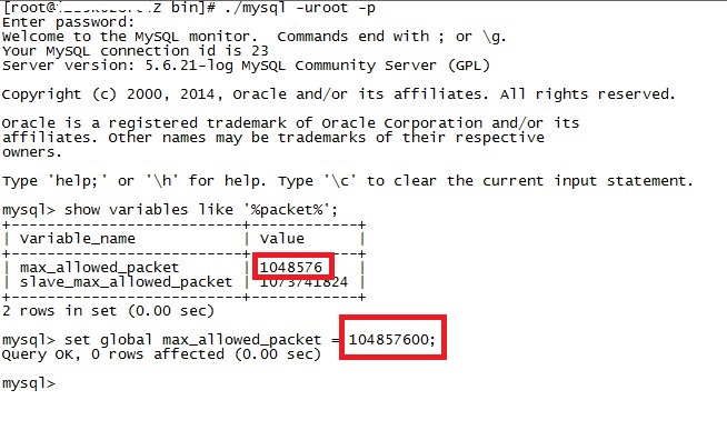MySQL 导入数据报错 Got a packet bigger than \
