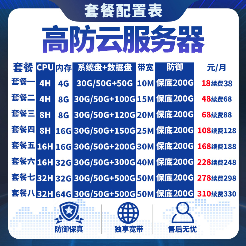 独享高防服务器租用多少钱一个月