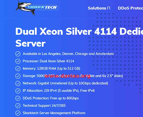 Sharktech：美国高性能高防服务器，Xeon Silver/Gold系列CPU，低至$59/月（10Gbps带宽、不限流量、高防60Gbps）