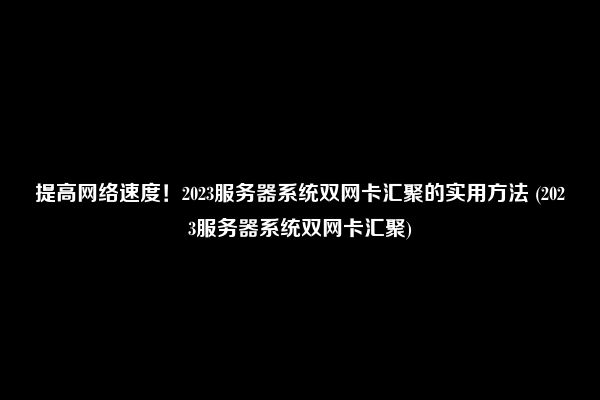 提高网络速度！2023服务器系统双网卡汇聚的实用方法 (2023服务器系统双网卡汇聚)
