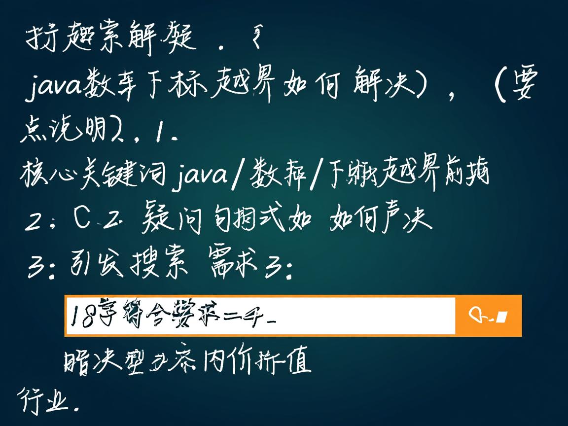 Java数组下标越界如何解决,(要点说明,1. 核心关键词Java/数组/下标越界前置 2. 疑问句式如何解决引发搜索需求 3. 18字符合要求 4. 解决型标题暗示内容价值)  第3张 Java数组下标越界如何解决,(要点说明,1. 核心关键词Java/数组/下标越界前置 2. 疑问句式如何解决引发搜索需求 3. 18字符合要求 4. 解决型标题暗示内容价值)  第3张