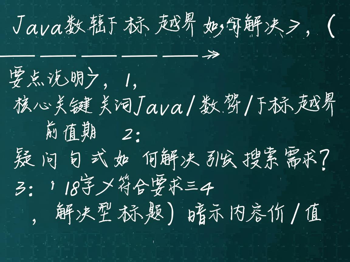 Java数组下标越界如何解决,(要点说明,1. 核心关键词Java/数组/下标越界前置 2. 疑问句式如何解决引发搜索需求 3. 18字符合要求 4. 解决型标题暗示内容价值)  第2张 Java数组下标越界如何解决,(要点说明,1. 核心关键词Java/数组/下标越界前置 2. 疑问句式如何解决引发搜索需求 3. 18字符合要求 4. 解决型标题暗示内容价值)  第2张