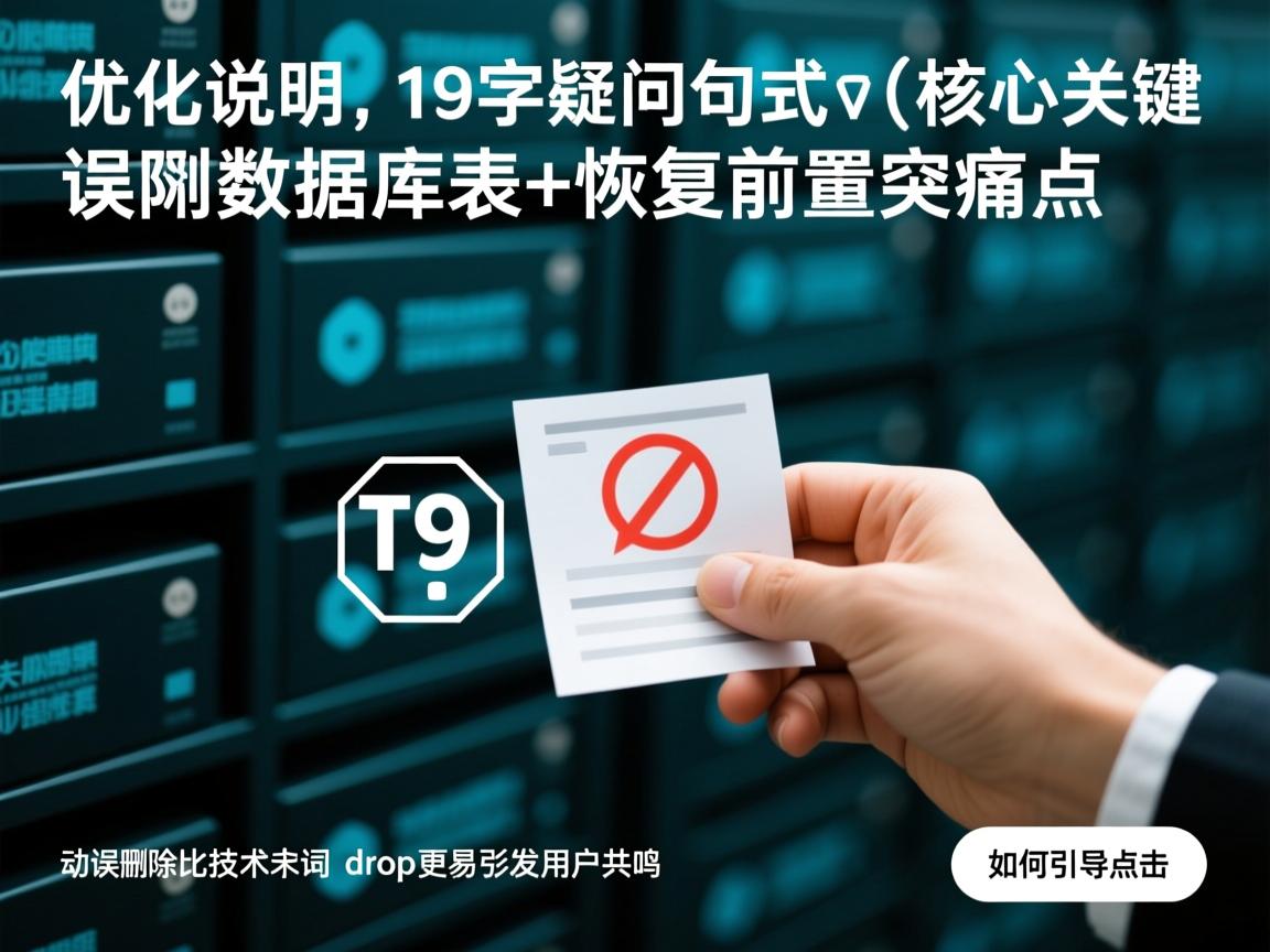 误删数据库表如何恢复?,(优化说明,19字疑问句式,核心关键词误删数据库表+恢复前置突出痛点,动词误删比技术术语drop更易引发用户共鸣,如何引导点击)  第1张 误删数据库表如何恢复?,(优化说明,19字疑问句式,核心关键词误删数据库表+恢复前置突出痛点,动词误删比技术术语drop更易引发用户共鸣,如何引导点击)  第1张