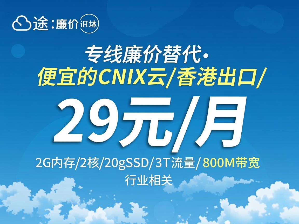 云途：专线廉价替代-最便宜的CNIX云/香港出口，29元/月，2G内存/2核/20gSSD/3T流量/800M带宽  第3张