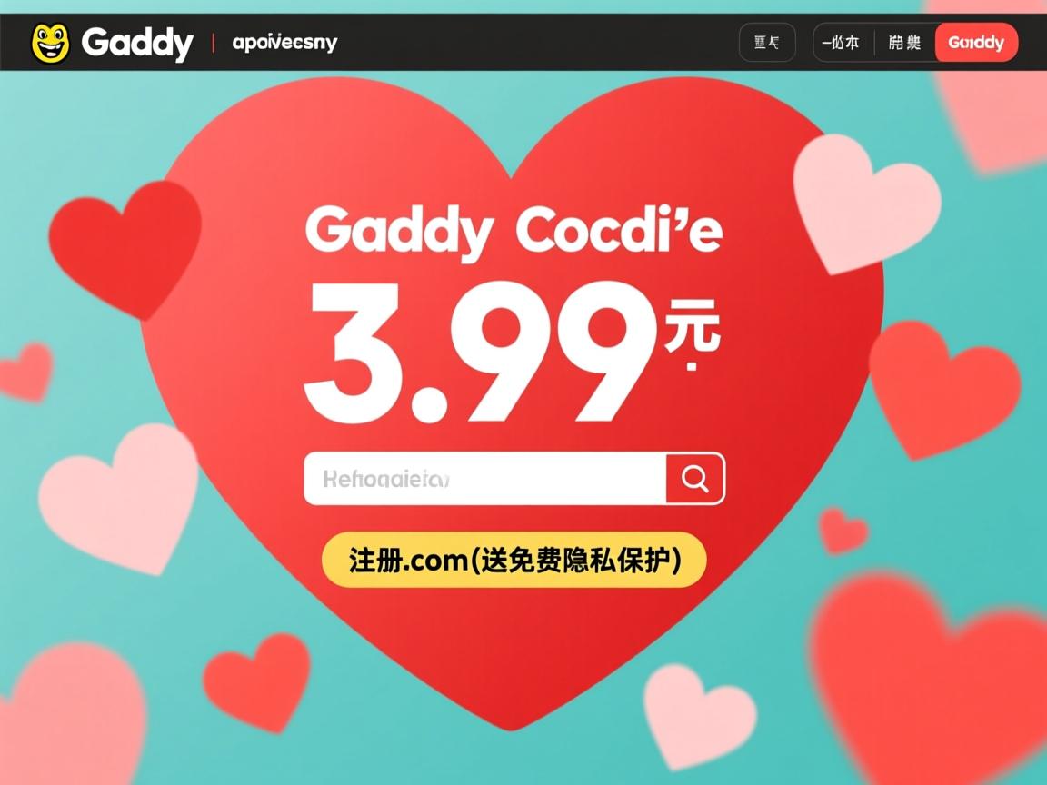 godaddy情人节域名优惠码3.99美元注册com(送免费隐私保护)