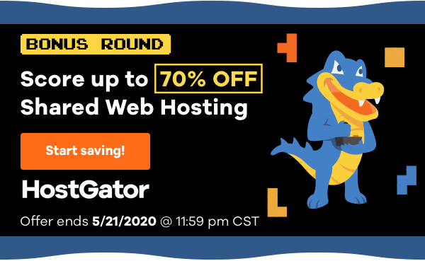 hostgator(鳄鱼主机)：限期4天，全场“虚拟主机”3折，送域名