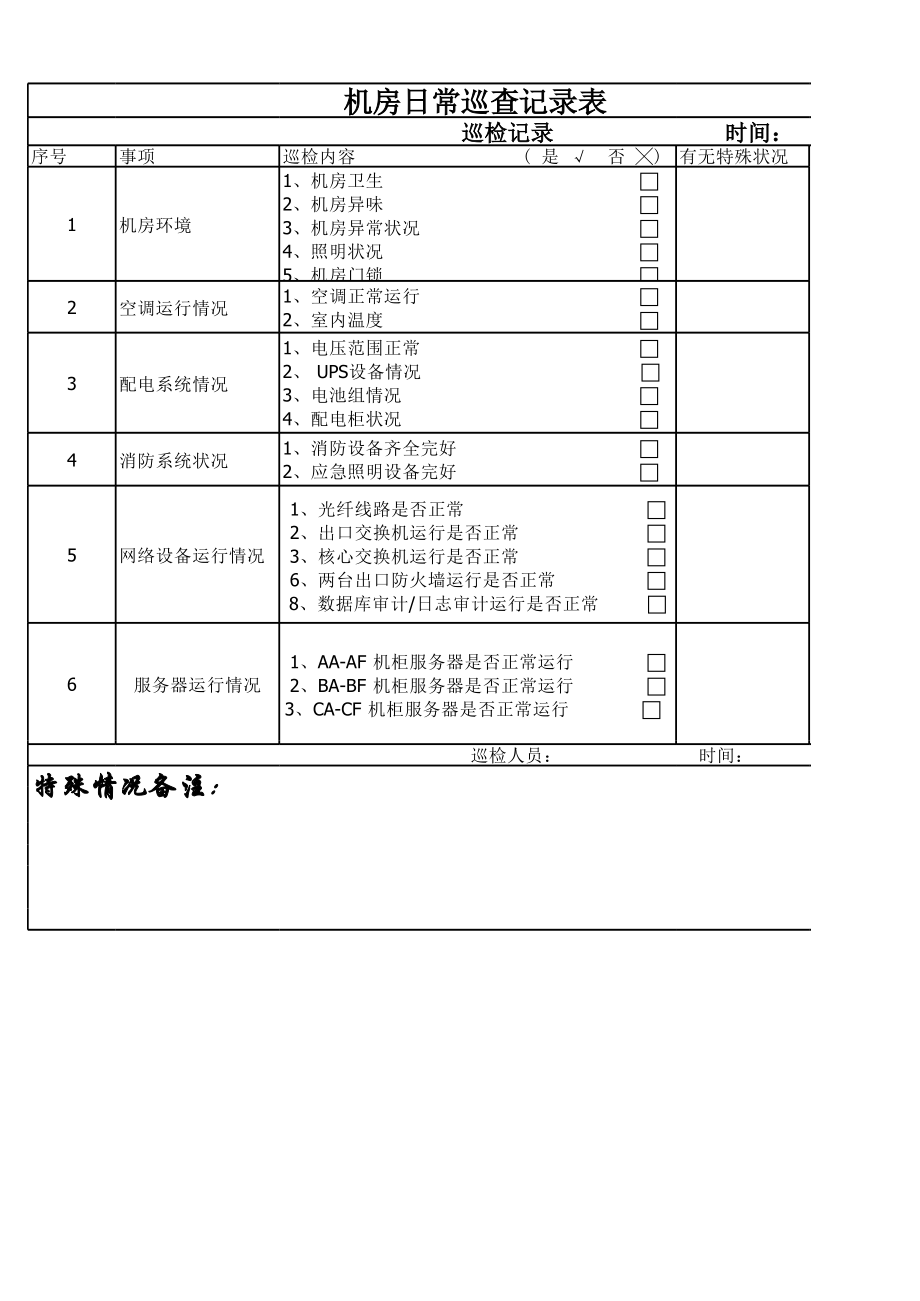 服务器机房监控记录表 第3张 服务器机房监控记录表 第3张