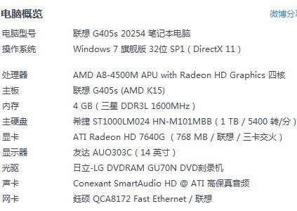 联想g405s配置 第1张 联想g405s配置 第1张