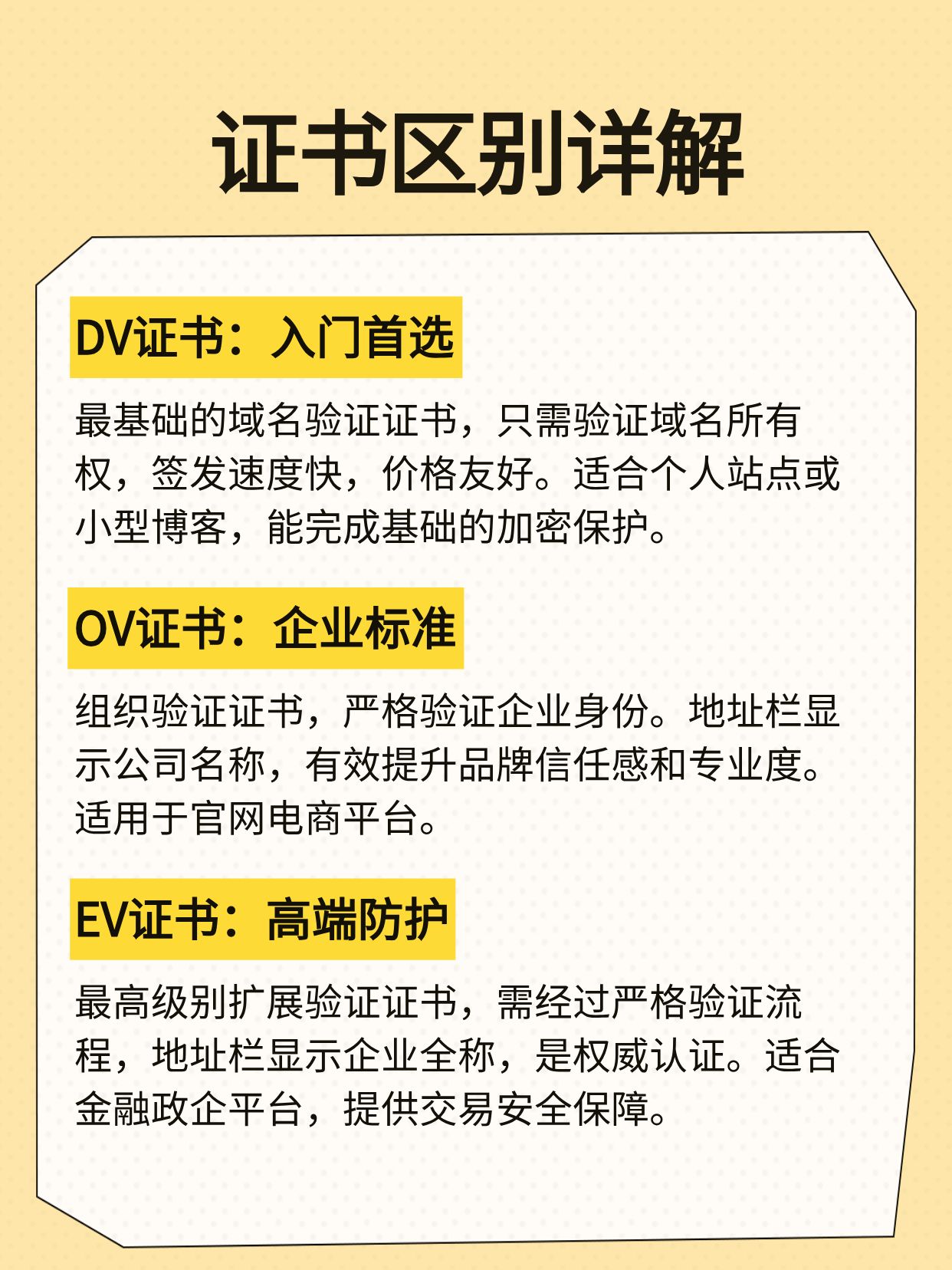 DV、OV、EV SSL证书区别是什么?ssl证书类型怎么选 第2张 DV、OV、EV SSL证书区别是什么?ssl证书类型怎么选 第2张