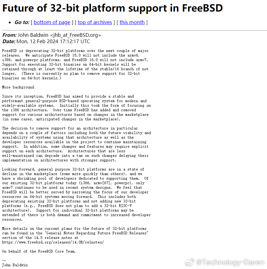 FreeBSD服务器版本和镜像停止服务了吗,支持计划在哪看?
