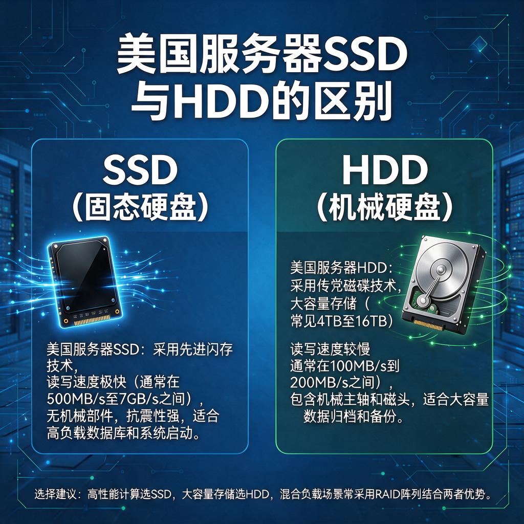 美国服务器SSD和HDD区别