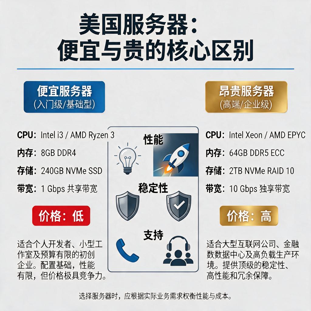 美国服务器便宜的和贵的区别